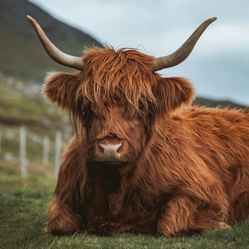 Highland Cattle Resting on Green Hillside Jigsaw Puzzle