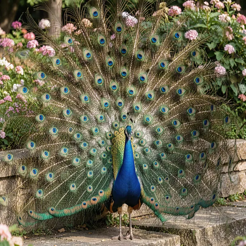 Peacock Displaying Iridescent Tail Feathers Jigsaw Puzzle
