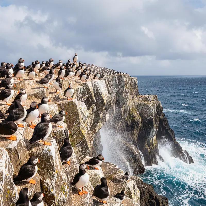 Puffin Colony on Coastal Sea Cliffs Jigsaw Puzzle