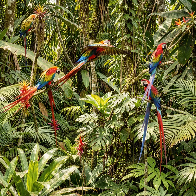 Scarlet Macaws Perched in Tropical Rainforest Jigsaw Puzzle