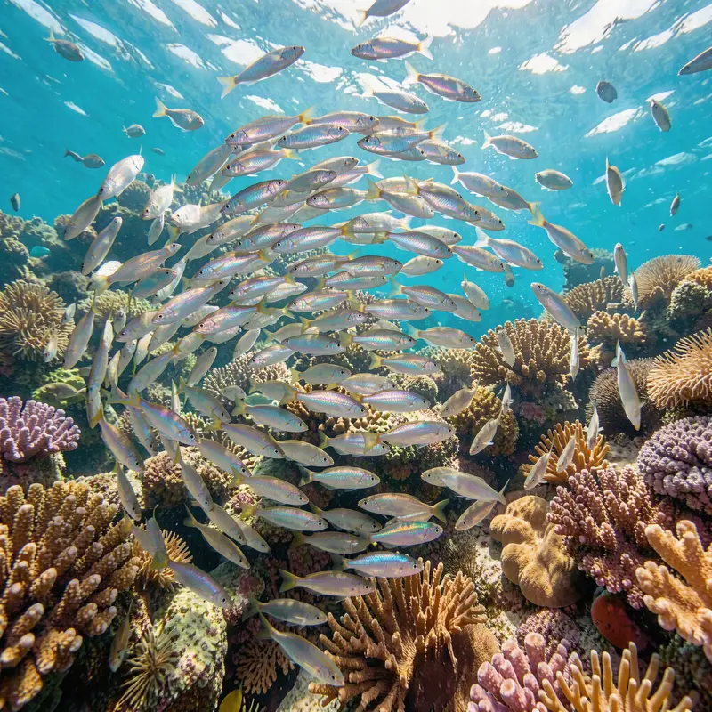 School of Fish Swirling Over Coral Reef Jigsaw Puzzle
