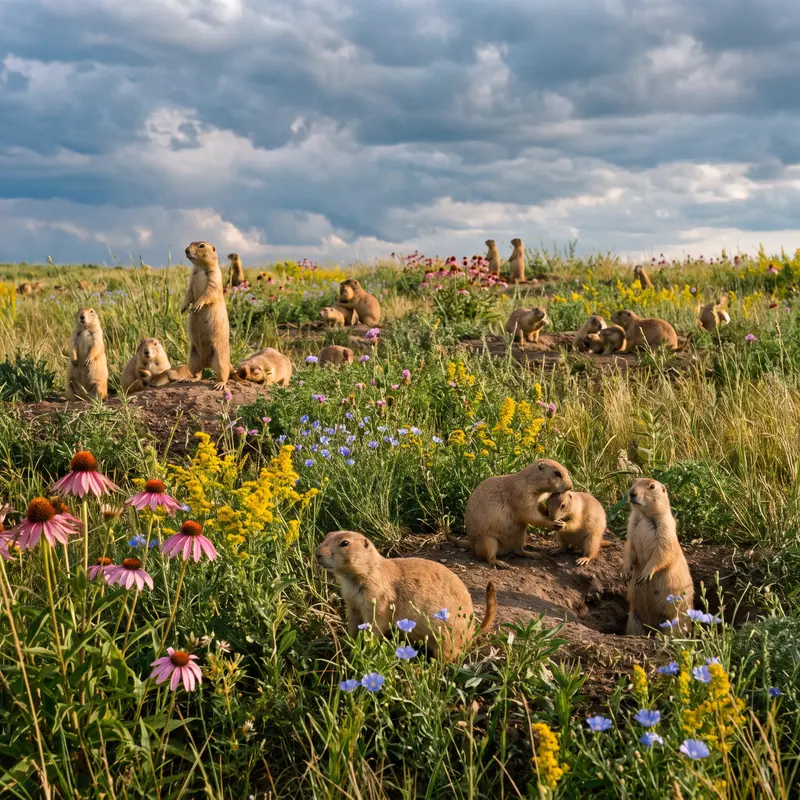 Prairie Dog Colony in Wildflower Field Jigsaw Puzzle
