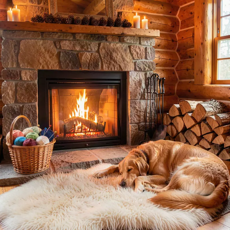 Golden Retriever Napping by Cabin Fire Jigsaw Puzzle