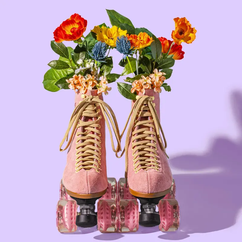 Flowers Stuffed in Pink Roller Skates Jigsaw Puzzle