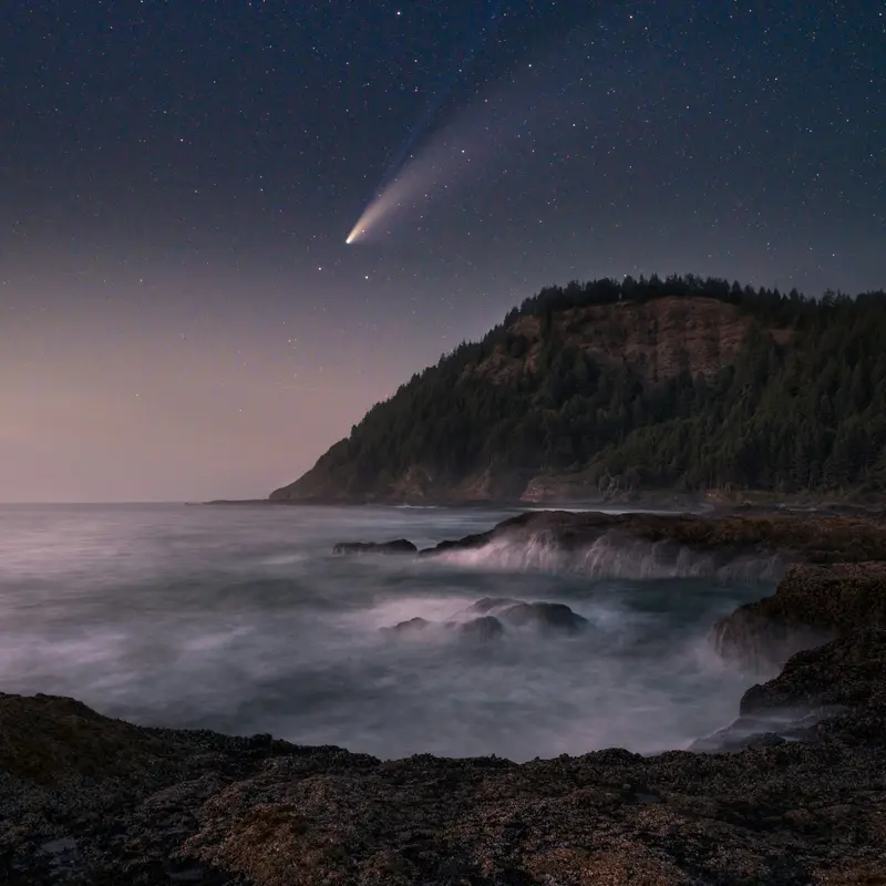 Comet Blazing Over Rocky Coastal Cliffs Jigsaw Puzzle