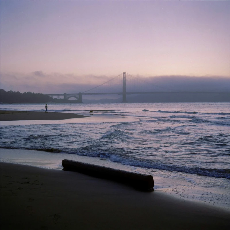 Misty Beach at Dusk with Bridge Jigsaw Puzzle