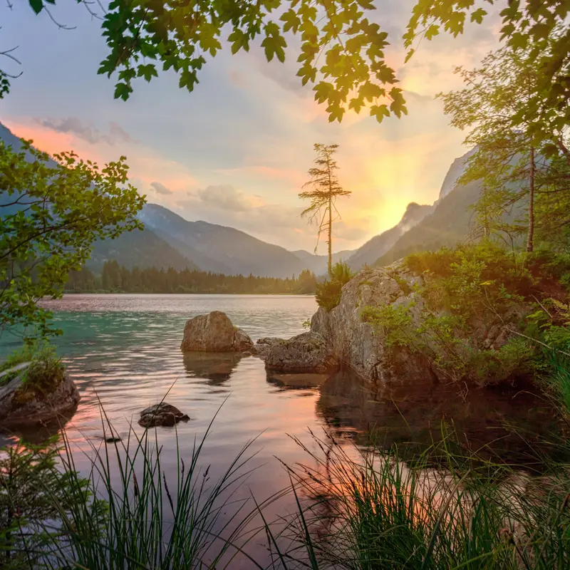 Hintersee Lake at Sunset, Bavarian Alps Jigsaw Puzzle