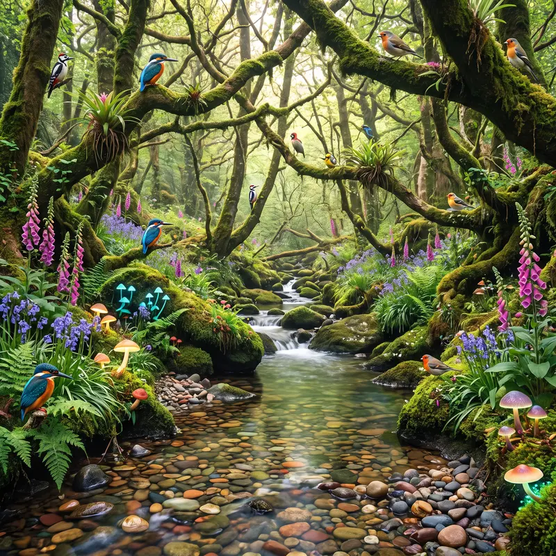 Enchanted Forest Stream with Songbirds Jigsaw Puzzle