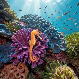 Orange Seahorse on Purple Coral — Animals jigsaw puzzle