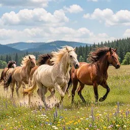 Wild Horses Galloping Through Flower Meadow — Animals jigsaw puzzle