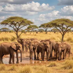 Elephant Herd at Savanna Waterhole — Animals jigsaw puzzle