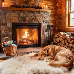 Golden Retriever Napping by Cabin Fire — Cozy jigsaw puzzle