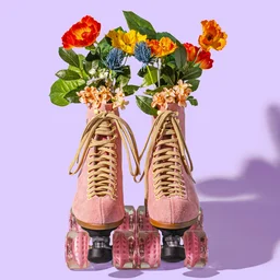 Flowers Stuffed in Pink Roller Skates — Abstract jigsaw puzzle