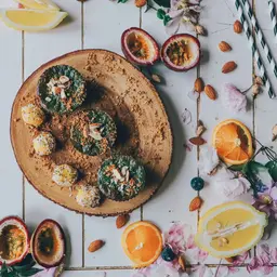 Energy Balls and Tropical Fruits Flat Lay — Food jigsaw puzzle