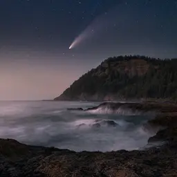 Comet Blazing Over Rocky Coastal Cliffs — Nature jigsaw puzzle