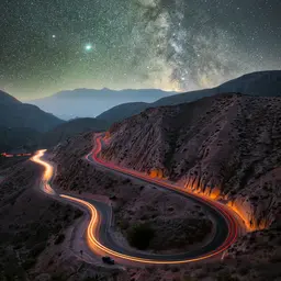 Milky Way Over Winding Mountain Road — Nature jigsaw puzzle