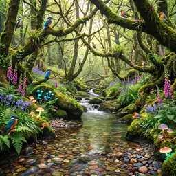 Enchanted Forest Stream with Songbirds — Nature jigsaw puzzle